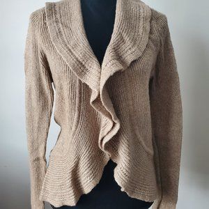 WHITE HOUSE BLACK MARKET SIZE L CARDIGAN RUFFLE TAN BEIGE